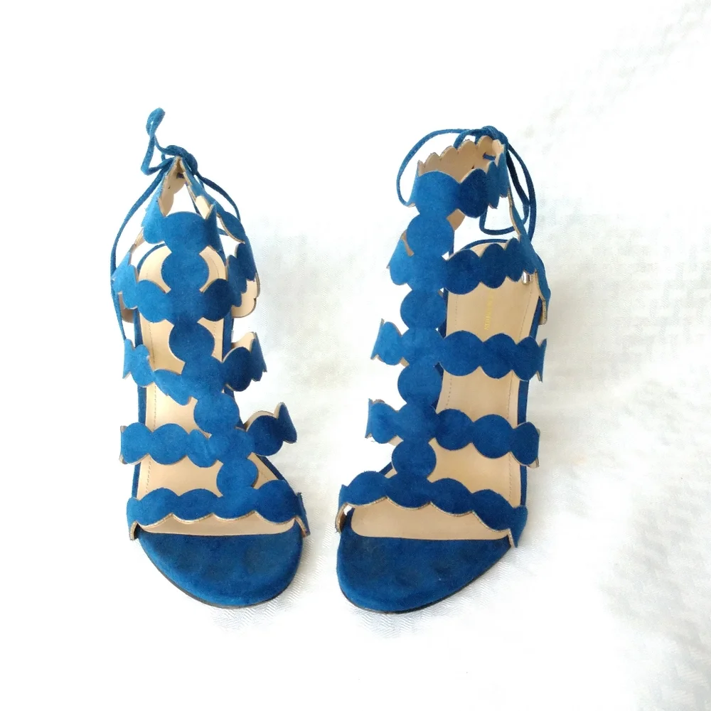 BCBGeneration Heels Shoes CHIKO Blue Suede Strappy Gladiator Size 7.5 M - Picture 2 of 10